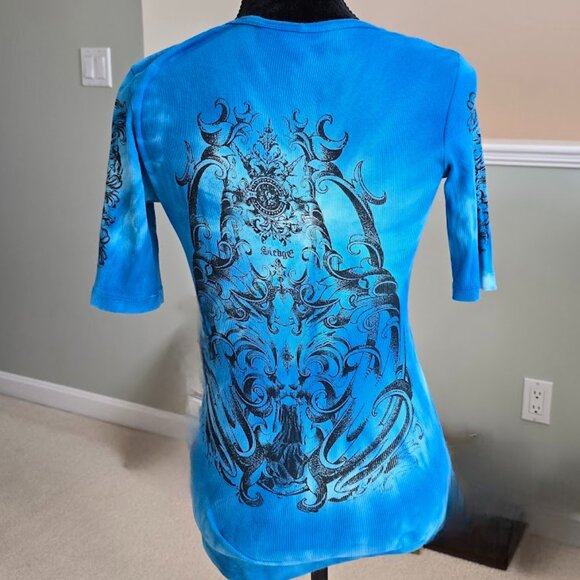 Sledge USA Vintage Y2K Graphic Tie Dye Elbow Sleeve Combed Cotton Embellished - Picture 4 of 6